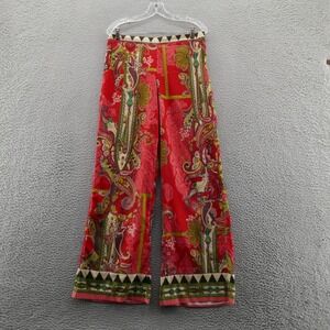 Beige by eci Wide Leg Palazzo‎ Pants 10 Red Ivory Womens Paisley Boho Art Wear